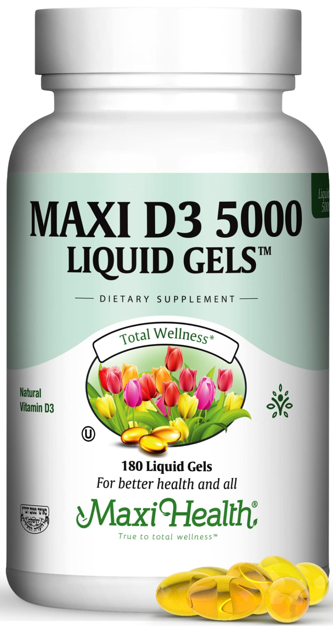 Maxi Health D3 5000 IU Liquid Gels bottle front