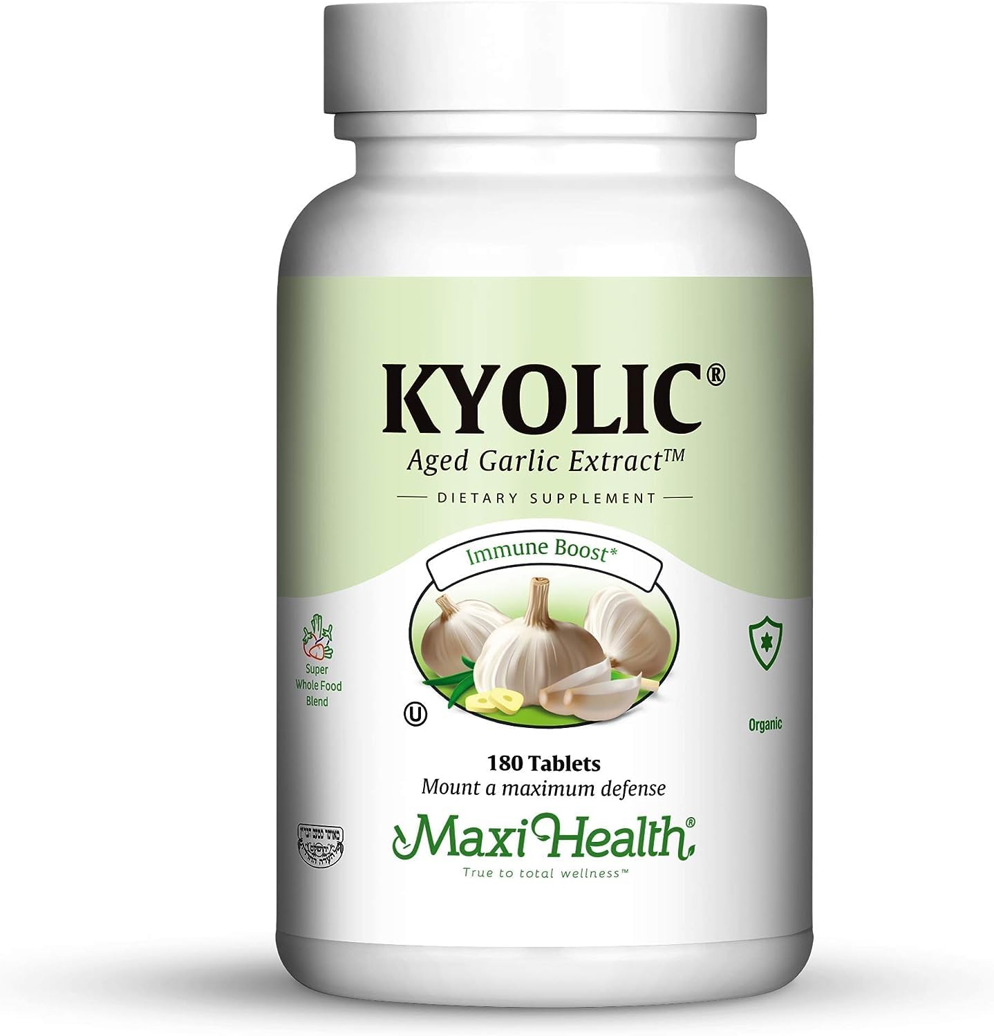 Maxi Health Kyolic Organic Garlic Supplement bottle - 180 count