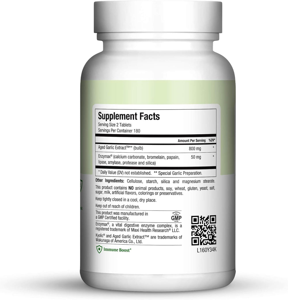 Close-up of Kyolic aged garlic extract tablets
