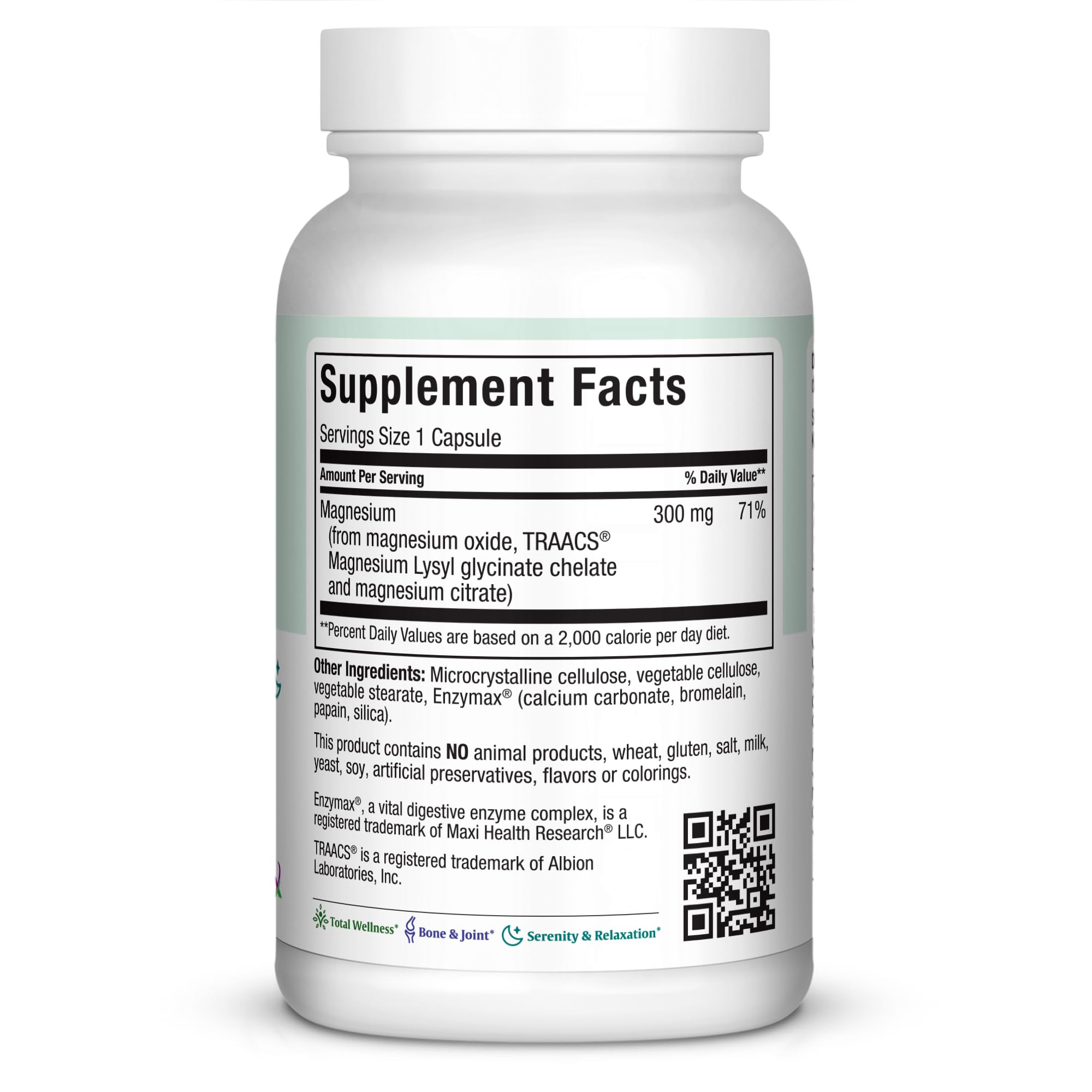Label showing product name and details for Maxi Health Magnesium Capsules