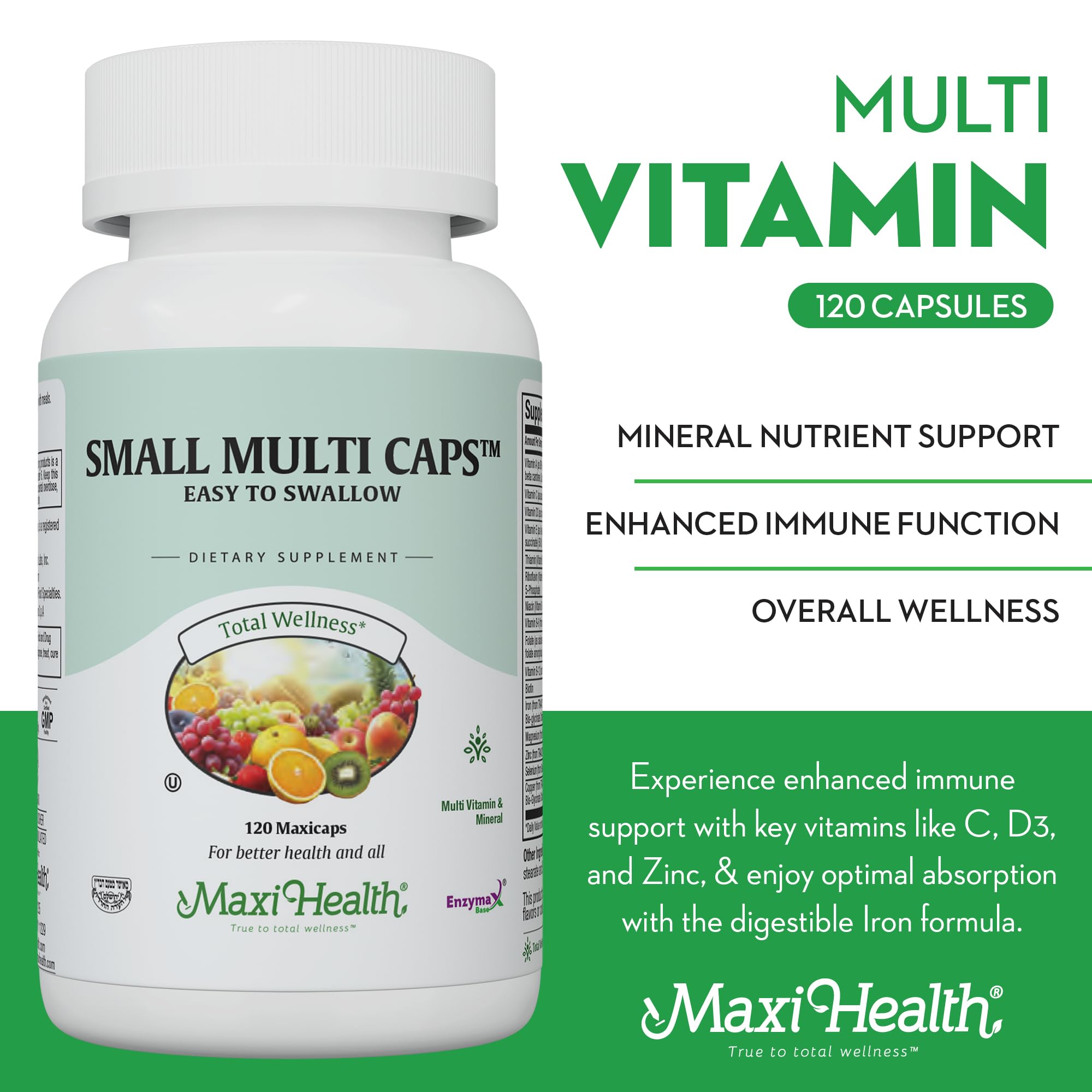 Two mini capsules demonstrating easy-to-swallow dose