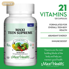 Nutrition panel for Maxi Health Teen Boys multivitamin (ages 12-17)
