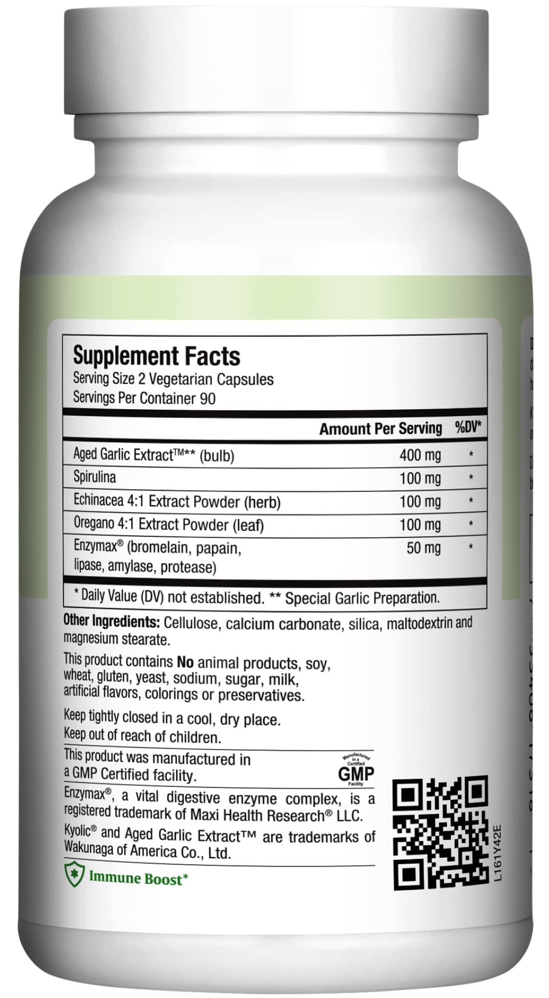 Odorless garlic extract capsules with spirulina, Echinacea, oregano and Enzymax