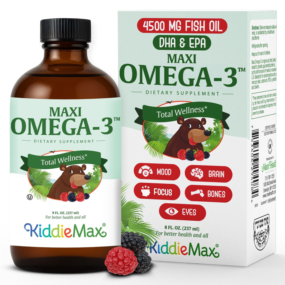 Maxi Health Omega-3 for Kids Fruity Burst flavor 8 oz bottle