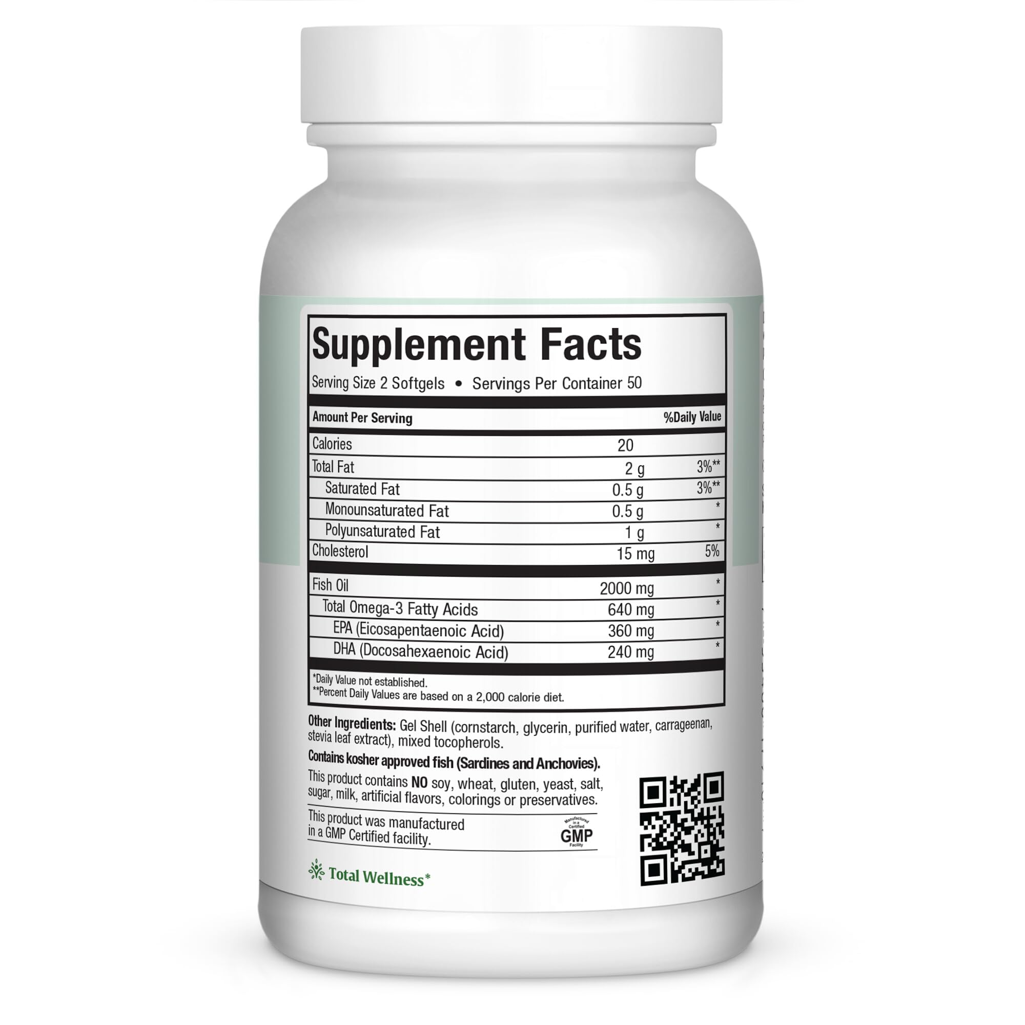 Certified kosher and allergen-free omega-3 supplement label