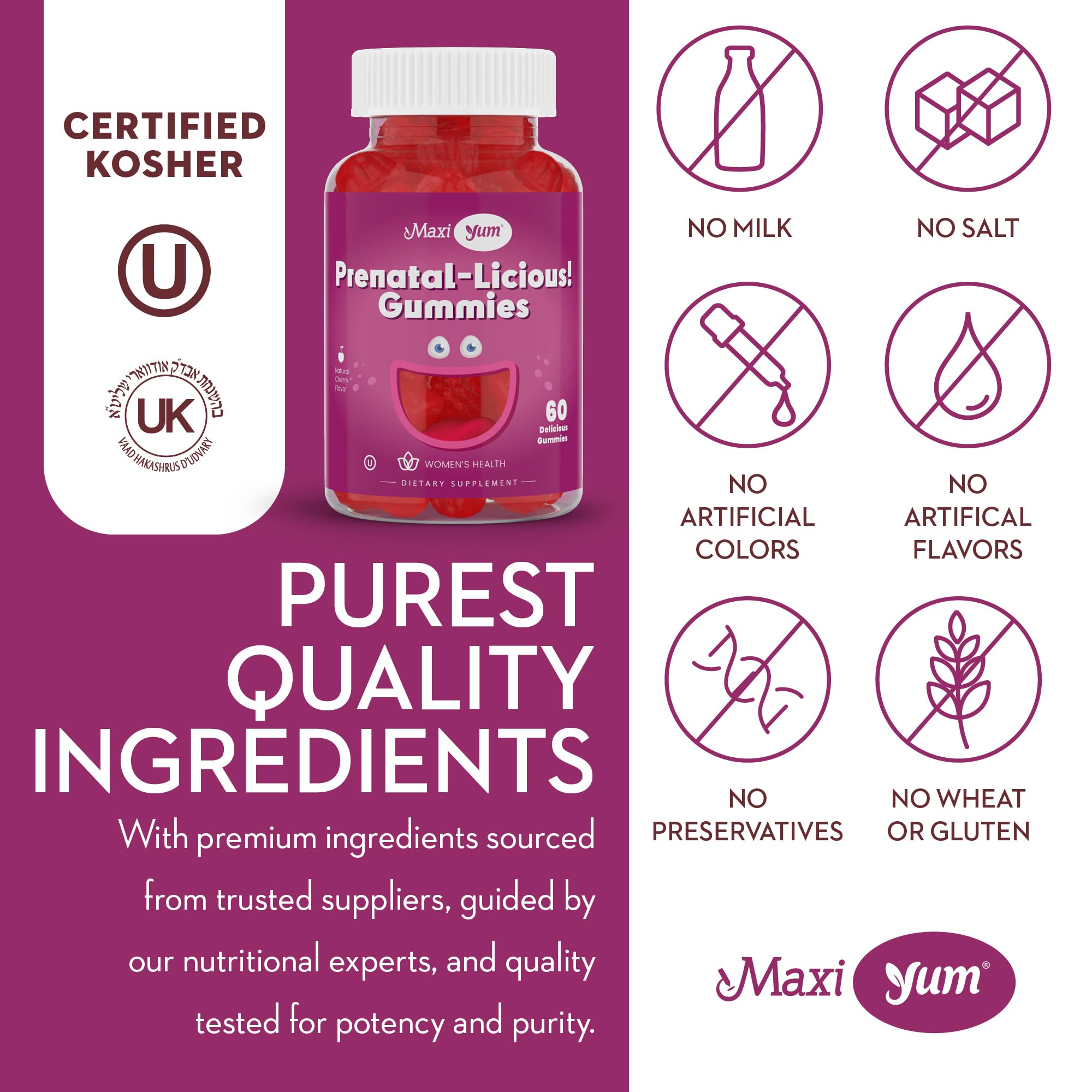 60-count packaging of Maxi Health prenatal gummies