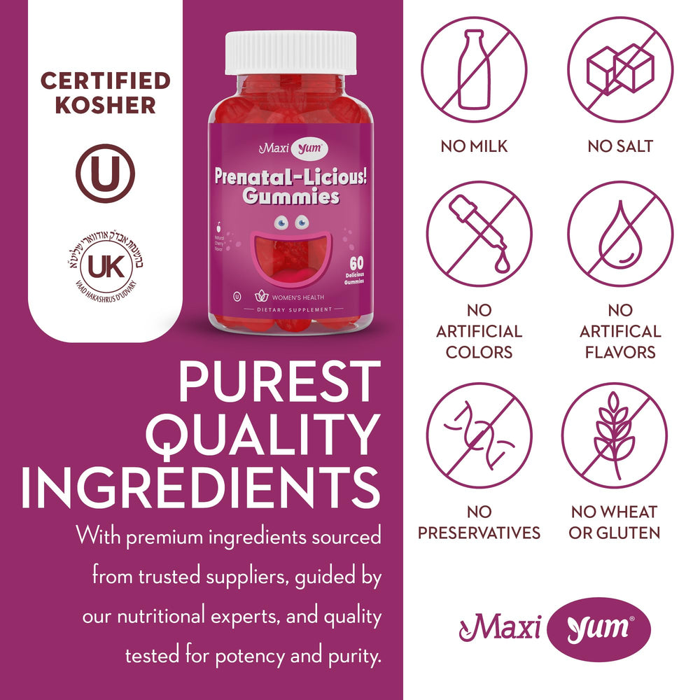 60-count packaging of Maxi Health prenatal gummies