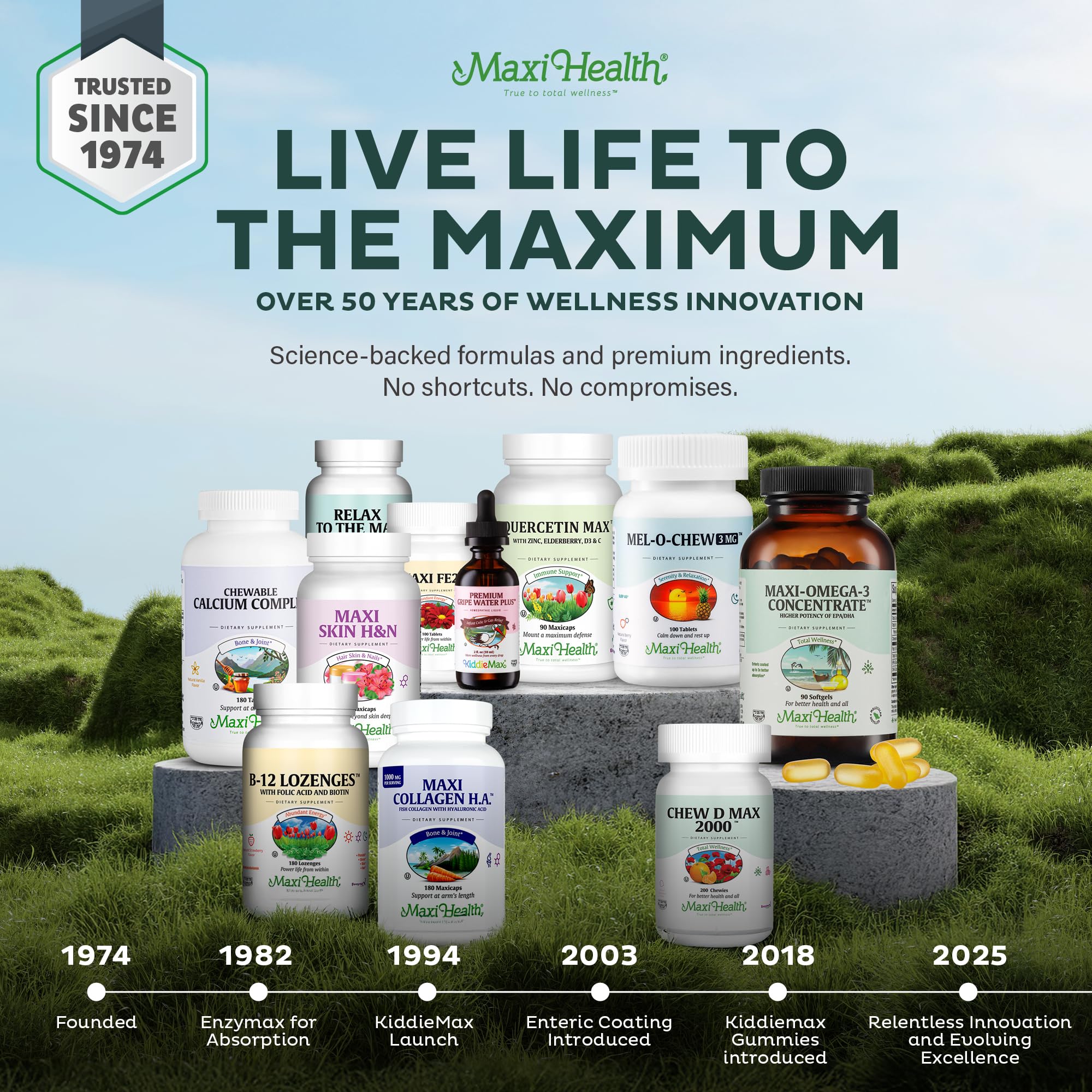 Maxi Health supplement facts panel with dosage info and nutrient coverage for parents