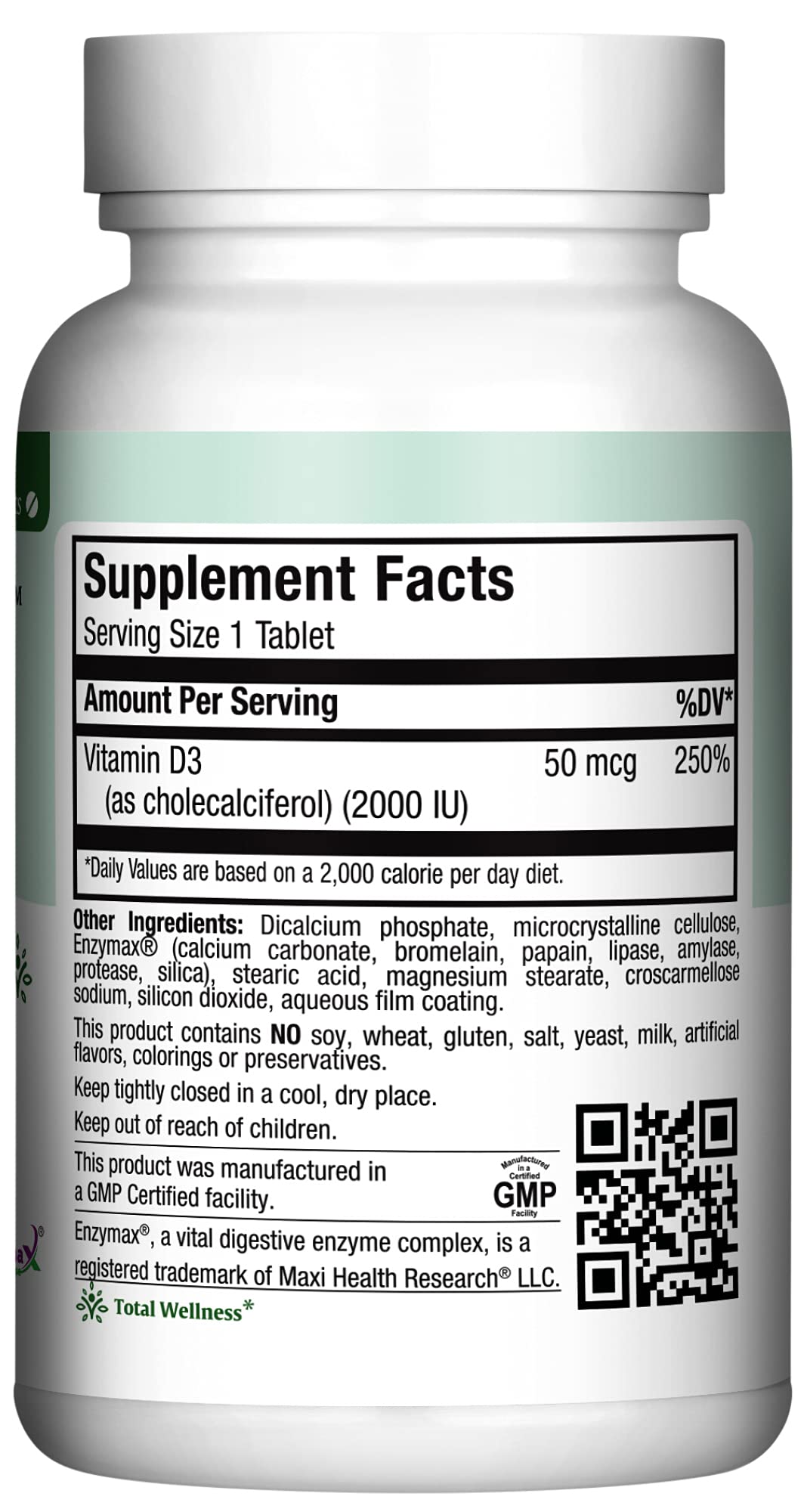 90-tablet bottle of Maxi-Health Vitamin D3 2000 IU