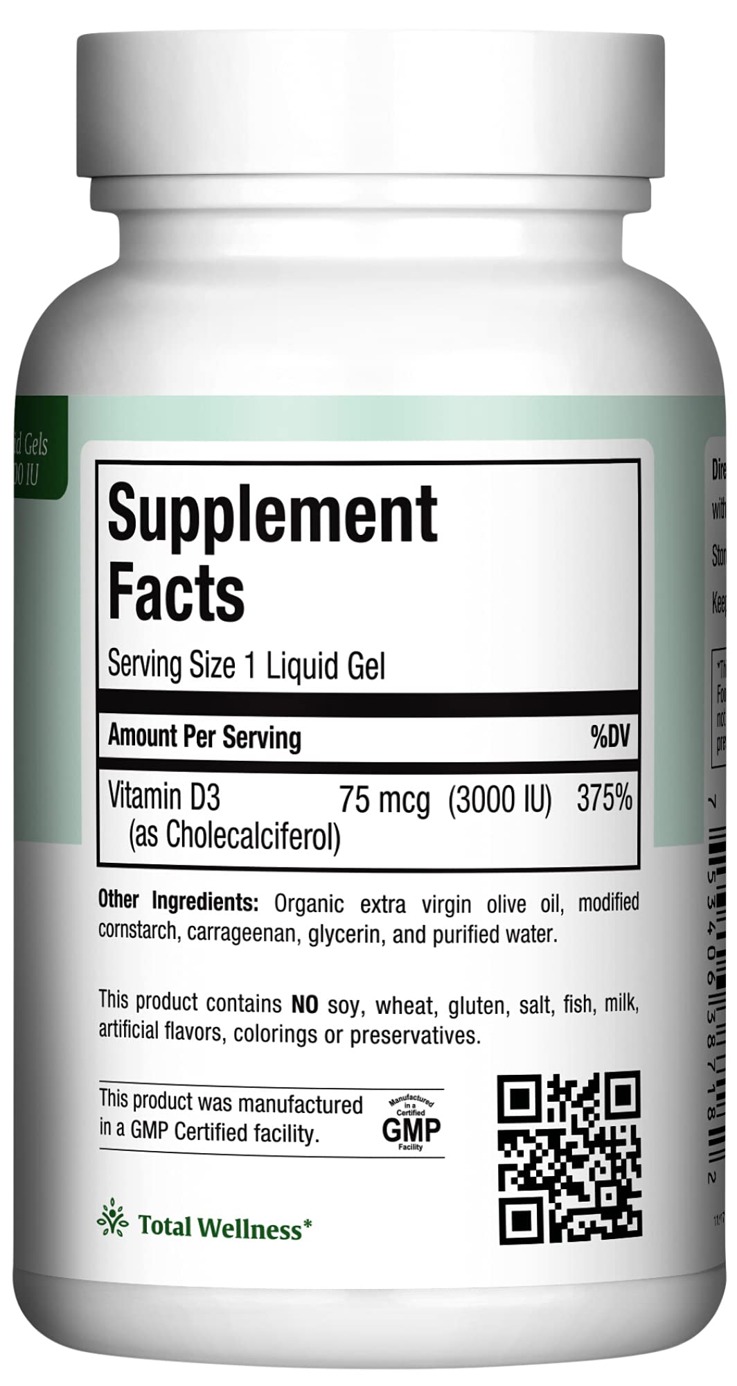 Kosher certified and Non-GMO Maxi Health Vitamin D3 3000IU packaging