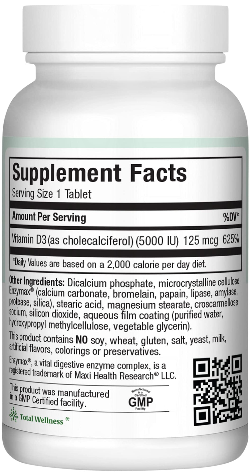 Vitamin D3 5000 IU bottle label close-up