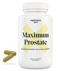 Maximum Prostate Supplements bottle label highlighting 600 mg beta-sitosterol and 100 mg DIM