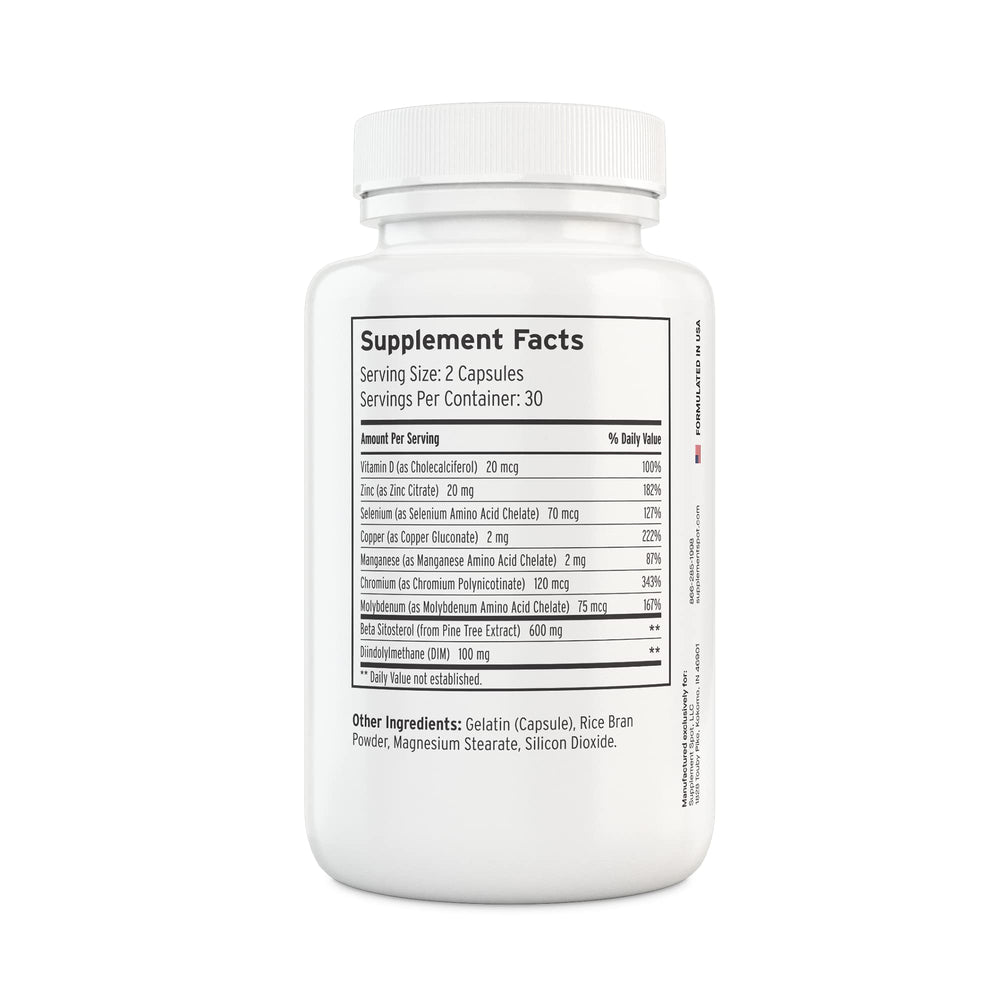 Close-up showing beta-sitosterol and DIM as key ingredients