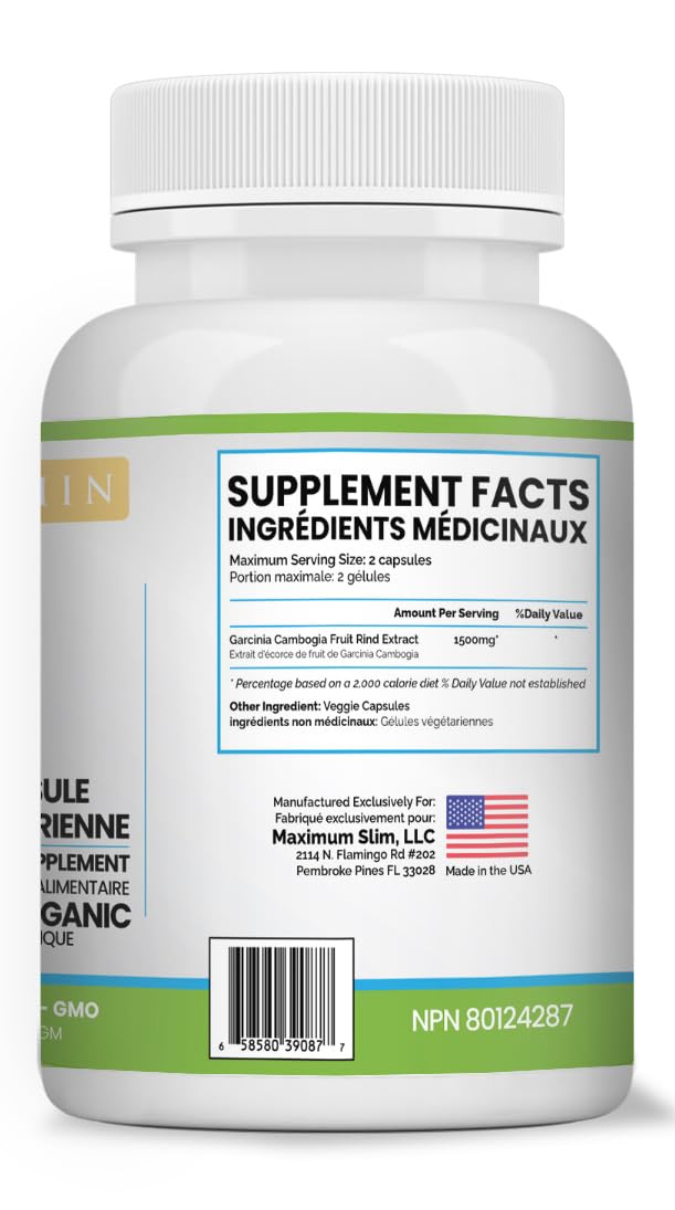 Front view of Maximum Slim bottle and 60 capsules