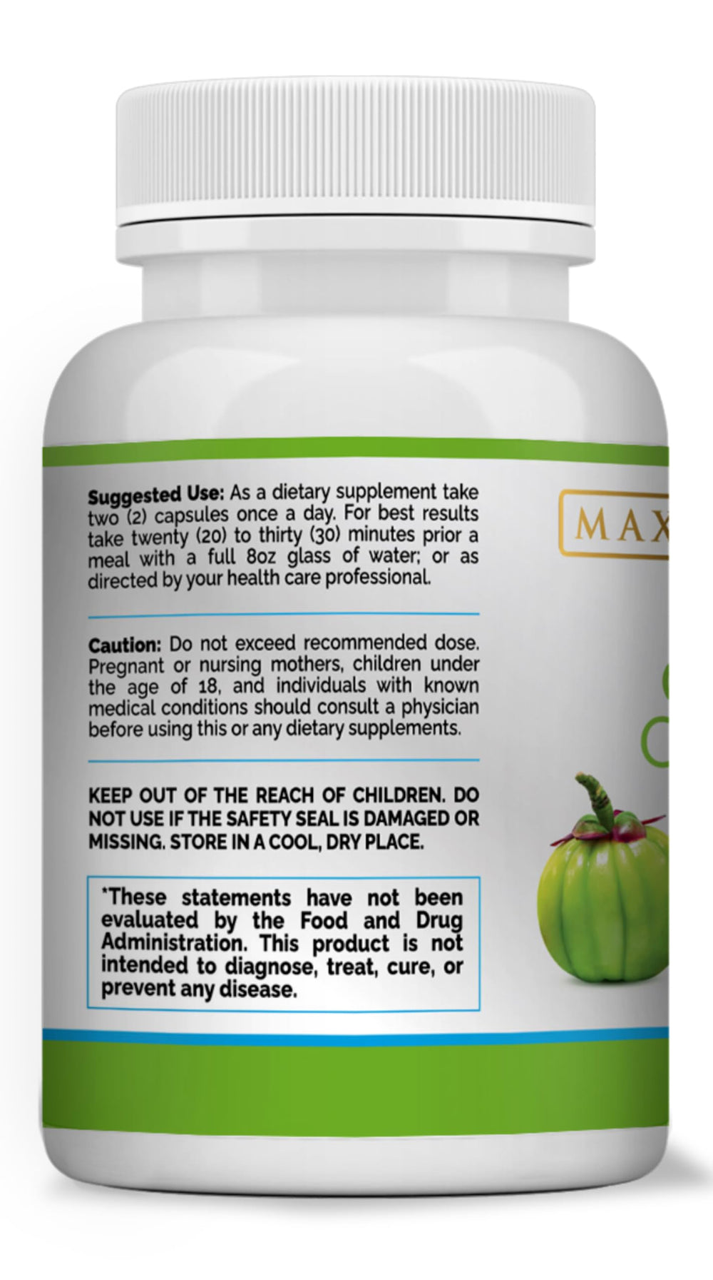 Ingredients include Garcinia Cambogia rind extract and minerals