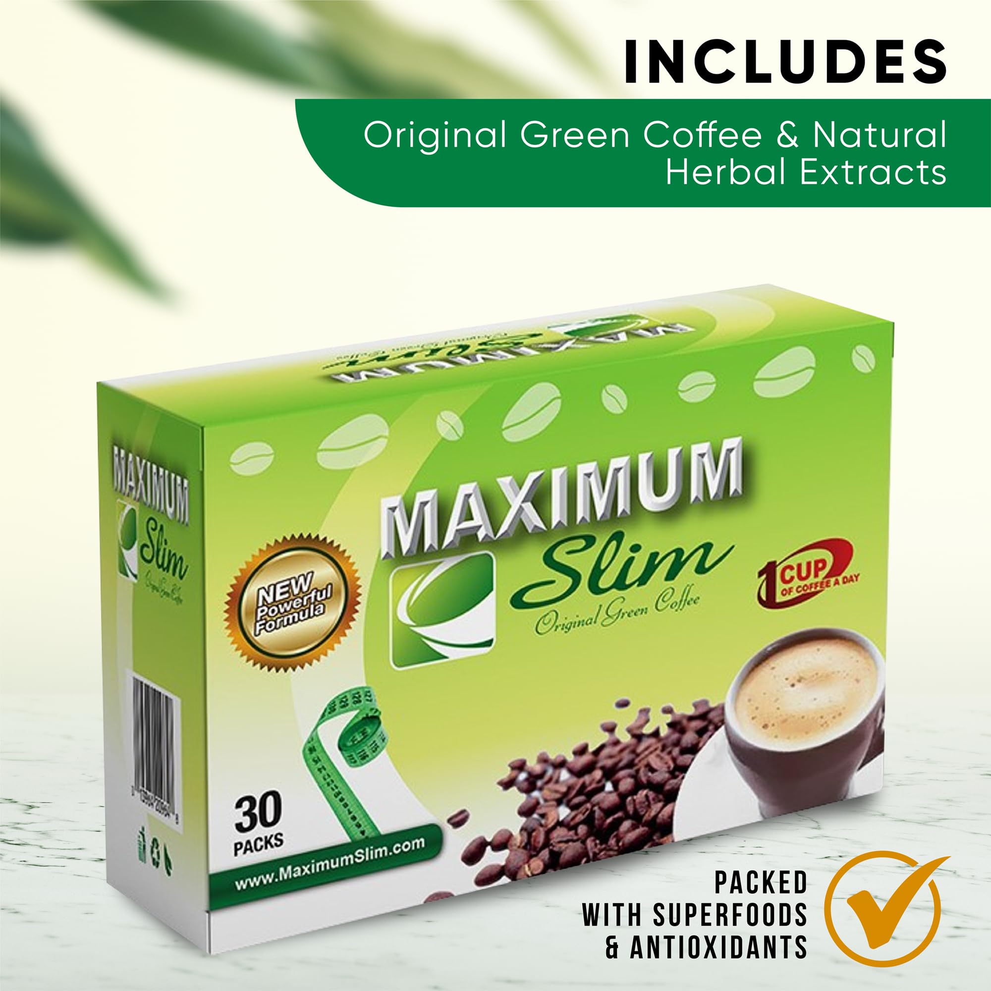 Maximum Slim Original Green Coffee label closeup with certification hints