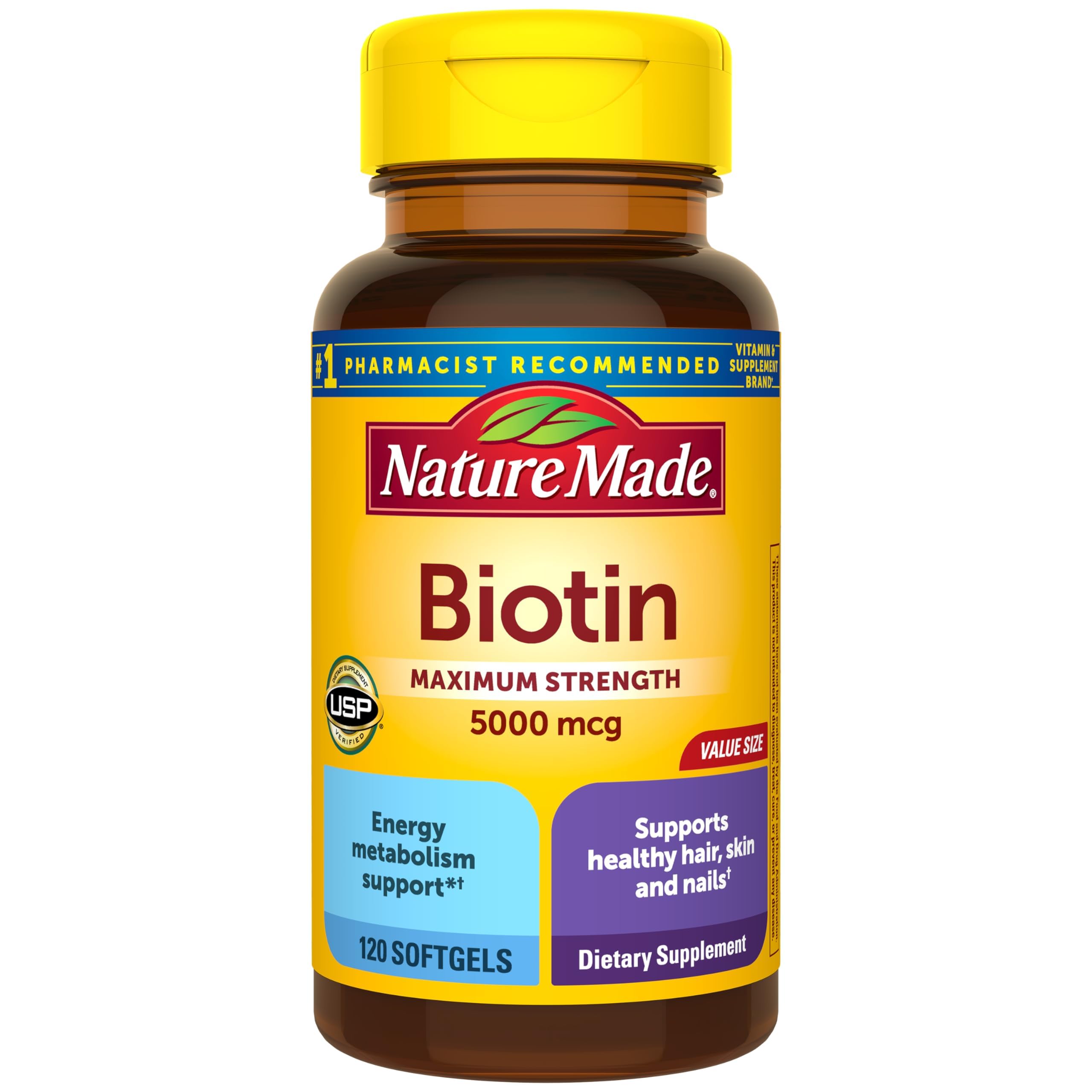 Maximum Strength Biotin 5000 mcg softgels bottle – 120 count