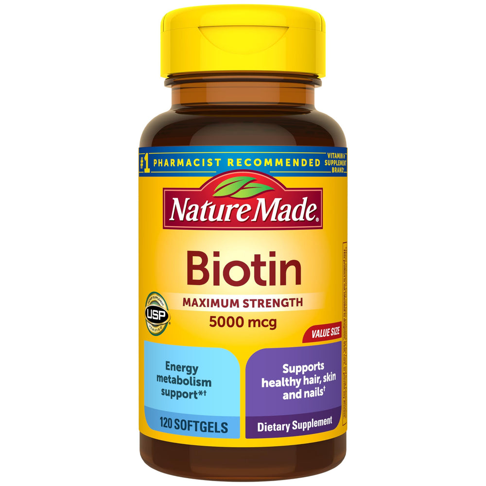 Maximum Strength Biotin 5000 mcg softgels bottle – 120 count
