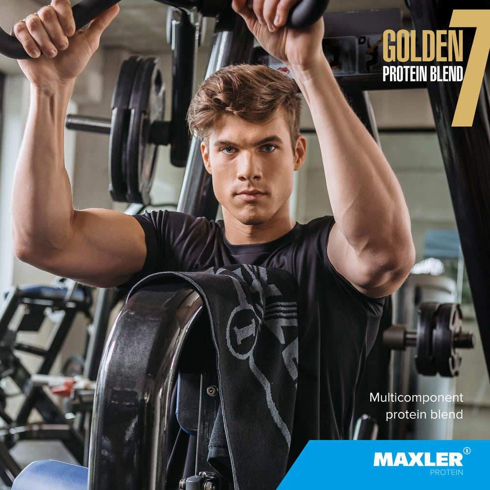 Maxler Golden 7 shaker promotes convenient on-the-go protein for breakfast or snack.