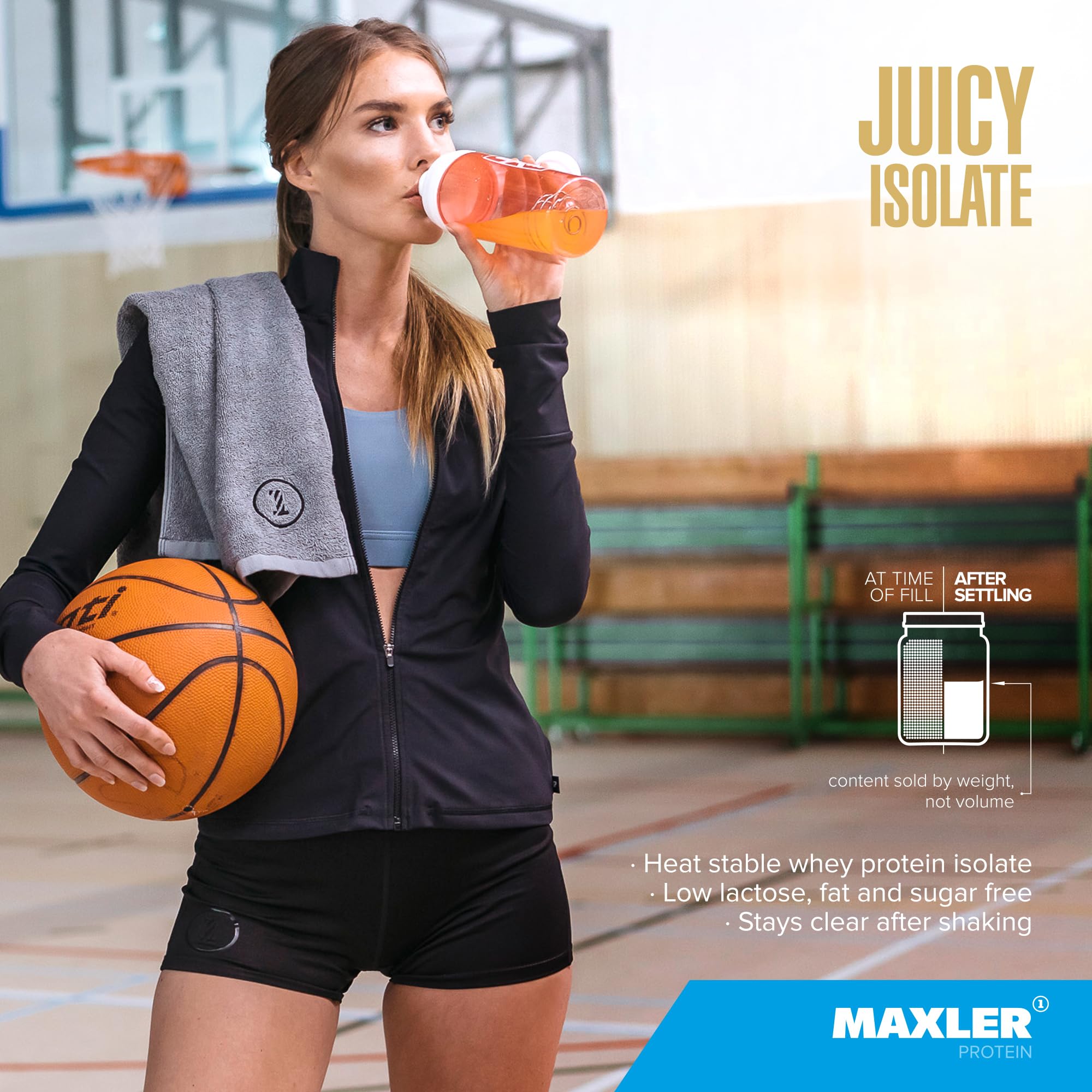 Maxler Juicy Isolate clear whey shake for clean taste.