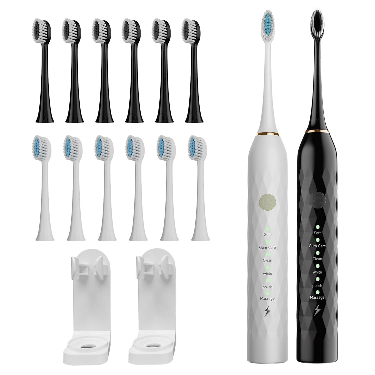 MAXWISDOM 2-pack electric toothbrush in black and white (hero image)