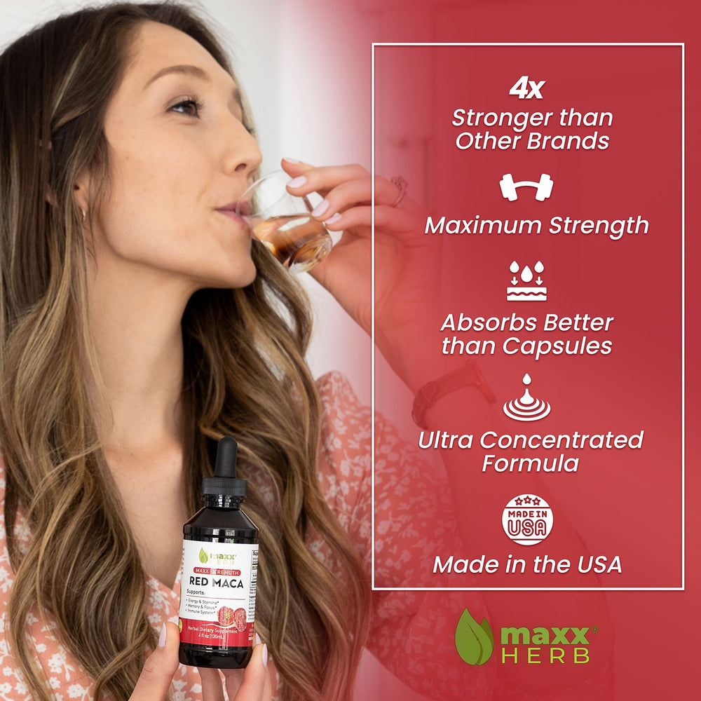 Back label of Maxx Herb Red Maca Liquid Drops 4 oz bottle