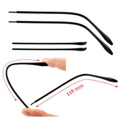 Lengthened TR eyeglass temples mounted on frames
