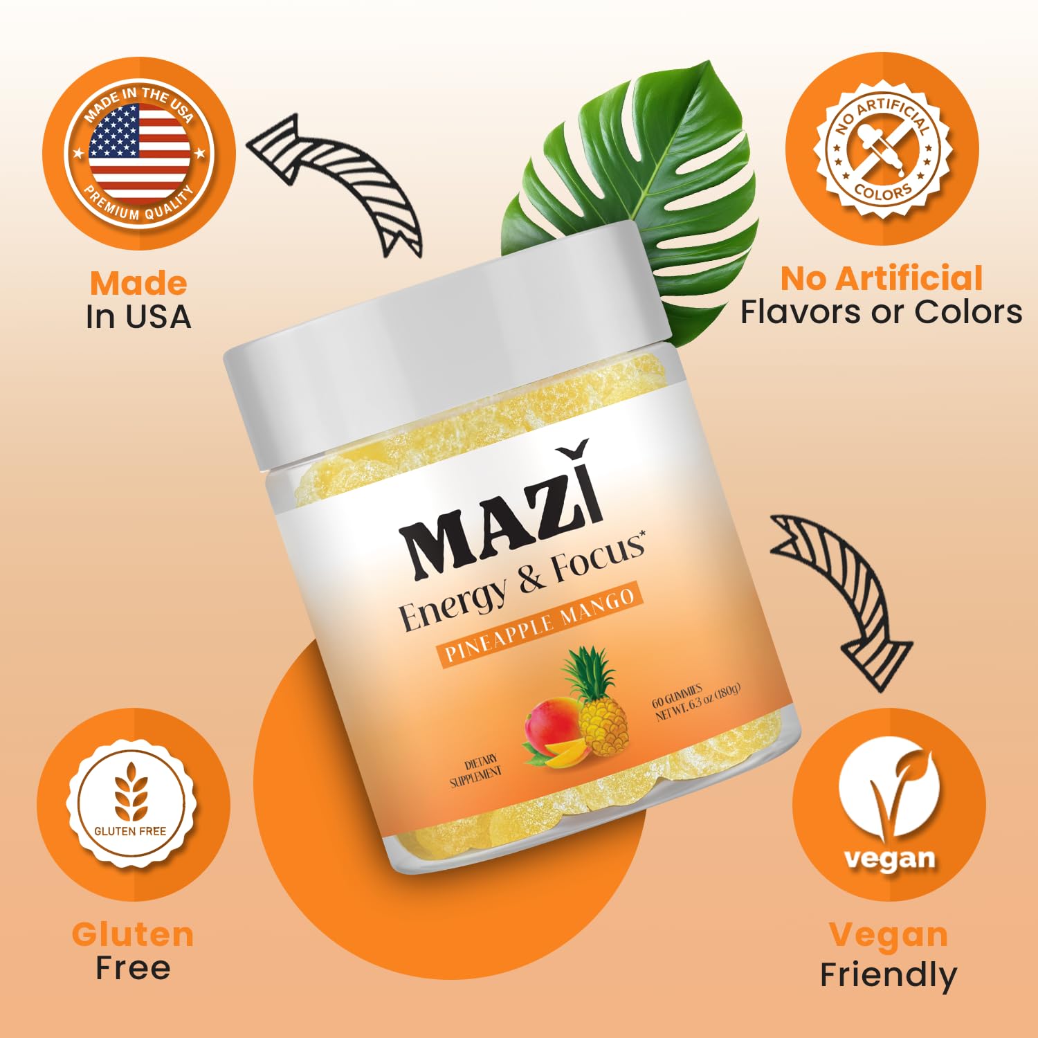 MAZI Energy & Focus gummies on hand ready for quick focus during study.