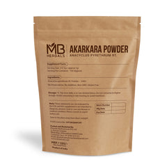 MB Herbals Akarkara Powder 100g – Anacyclus pyrethrum root powder, back/label view
