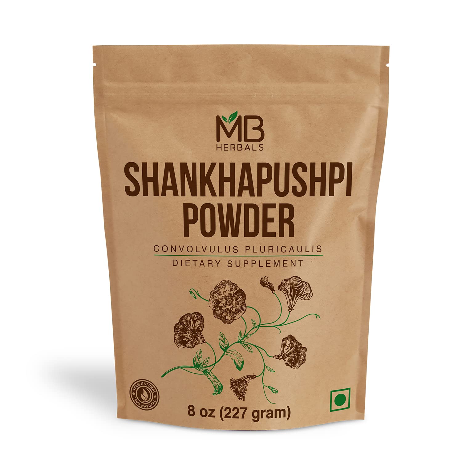 MB Herbals Shankhapushpi Powder 8 oz packaging - front view