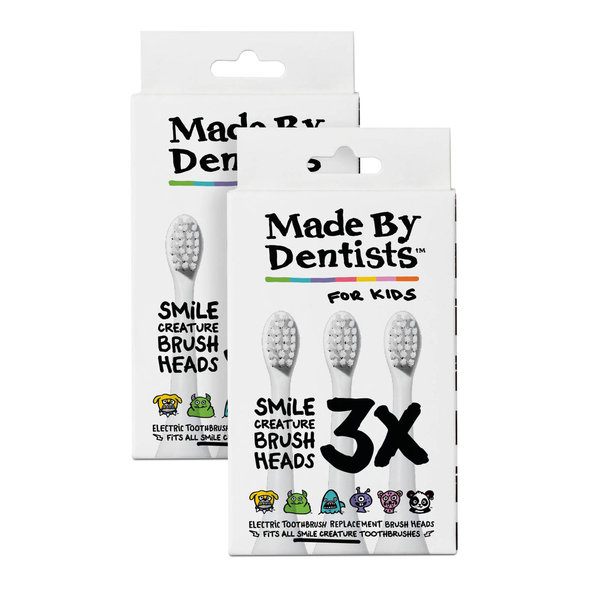 Six-pack replacement heads for Made By Dentists kids electric toothbrush