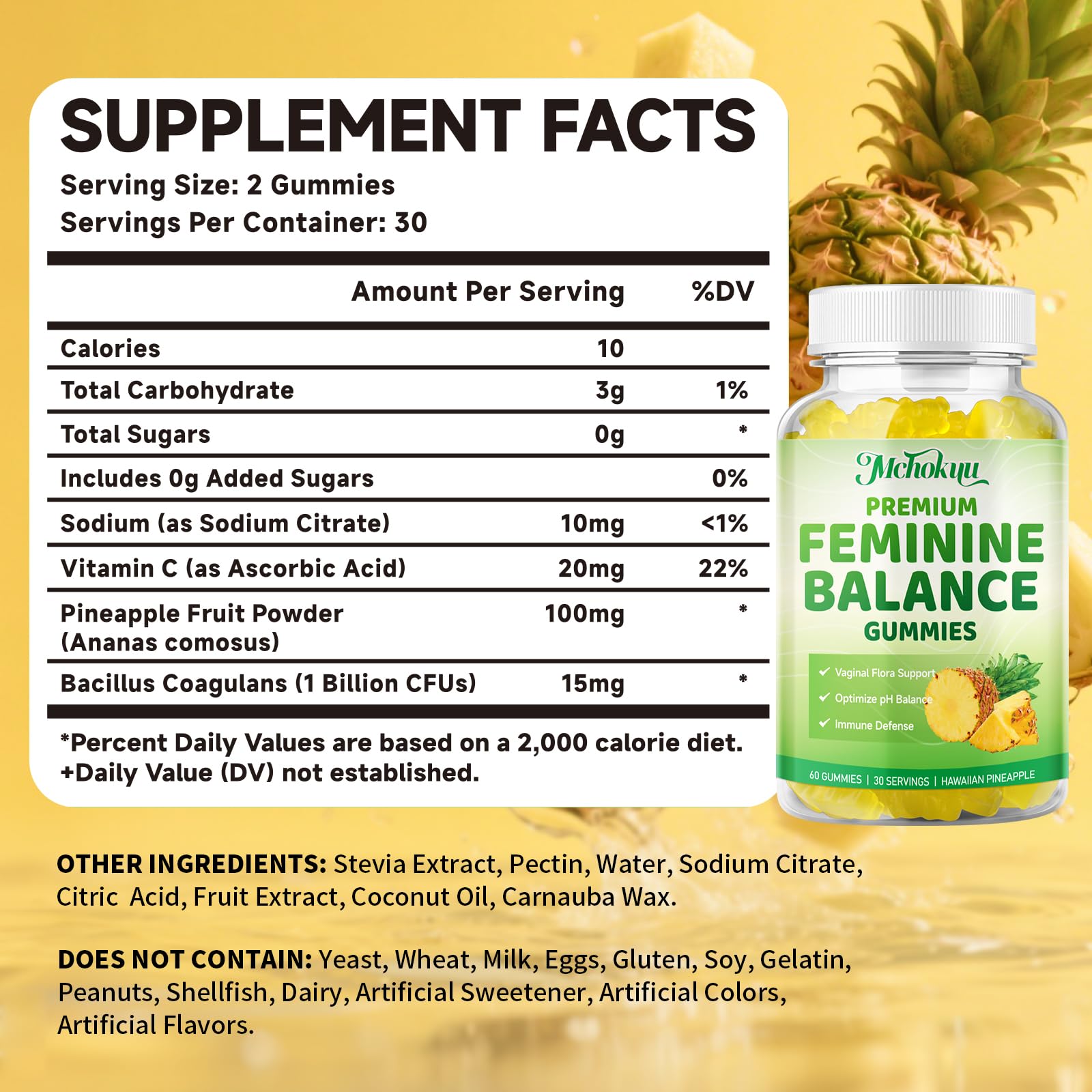 Close-up of label showing pH balance and immune support