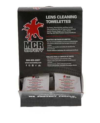 Close-up of towelette for safety eyewear cleaning