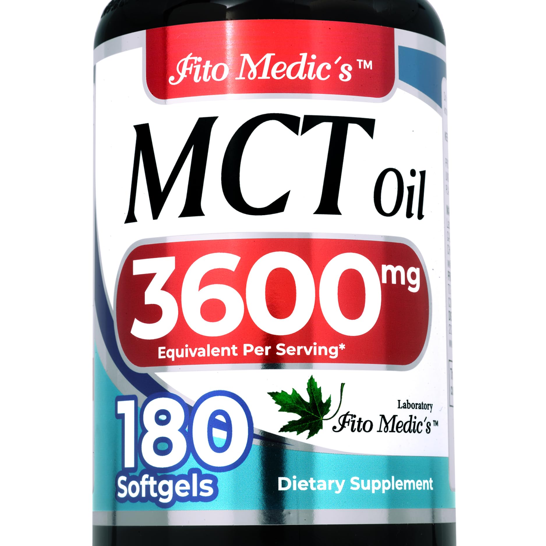 Front view of FITO MEDIC'S Lab MCT Oil capsules bottle (180 softgels)
