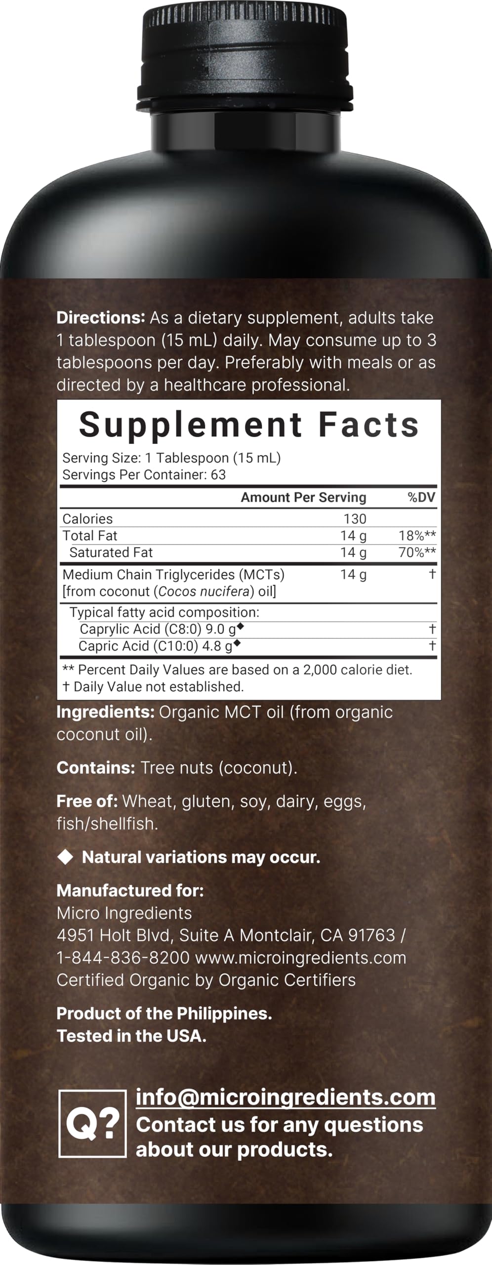 Organic MCT Oil 32 oz bottle label