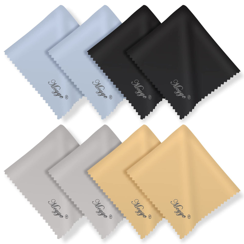 Eight-pack Mcyye microfiber cleaning cloths in assorted colors (6x7 inches) for glasses and screens