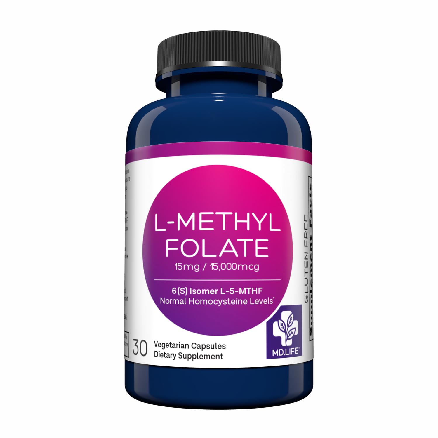 MD Life L-Methylfolate 15 mg supplement bottle – front view