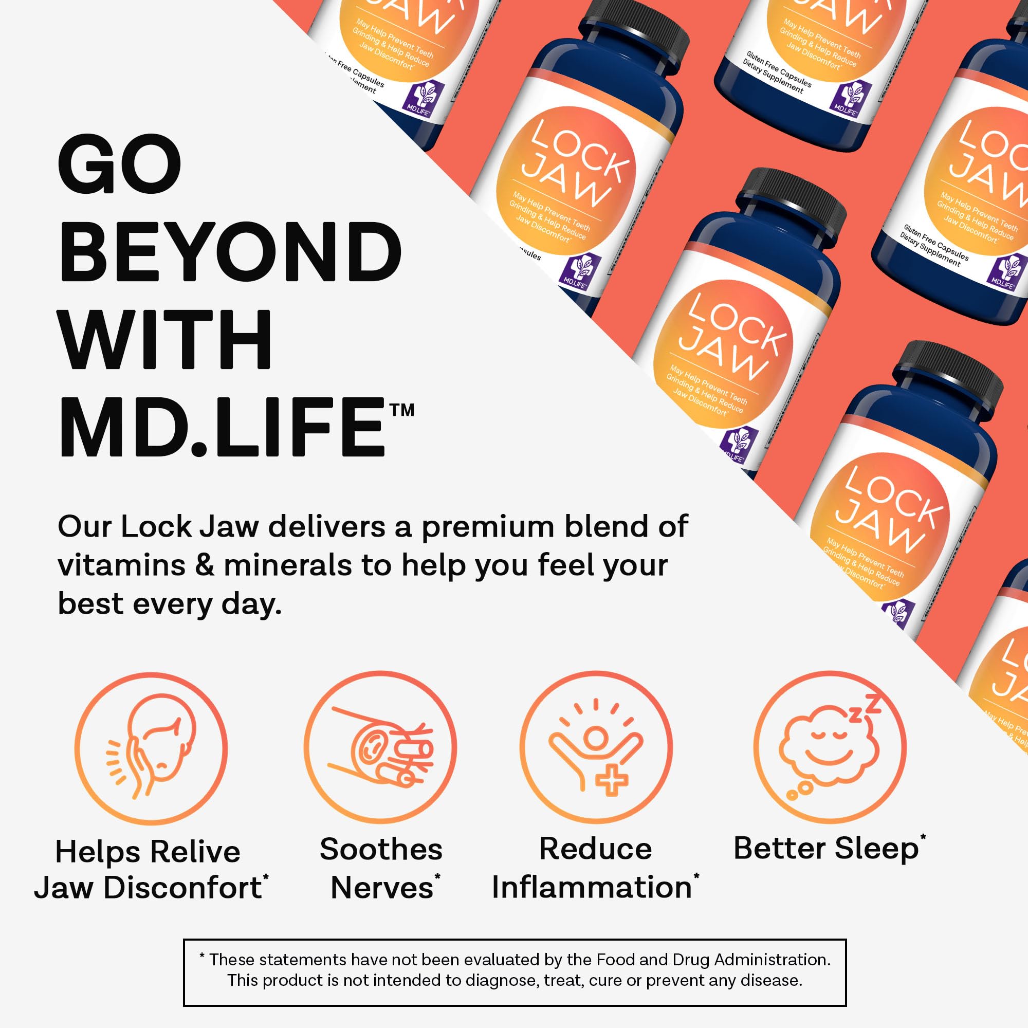 Close-up view of MD. LIFE Lock Jaw Assistance capsules