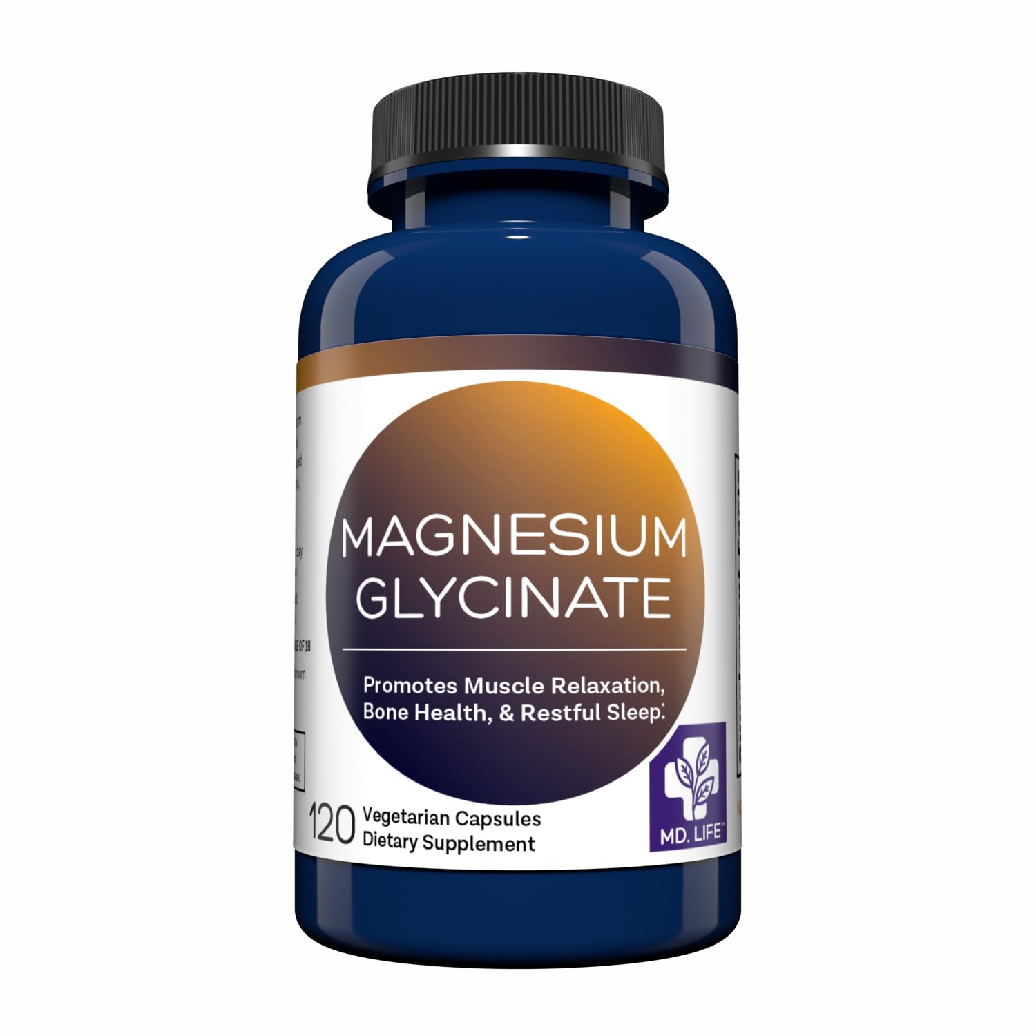 Md.Life Magnesium Glycinate supplement bottle – 120 count, gluten-free