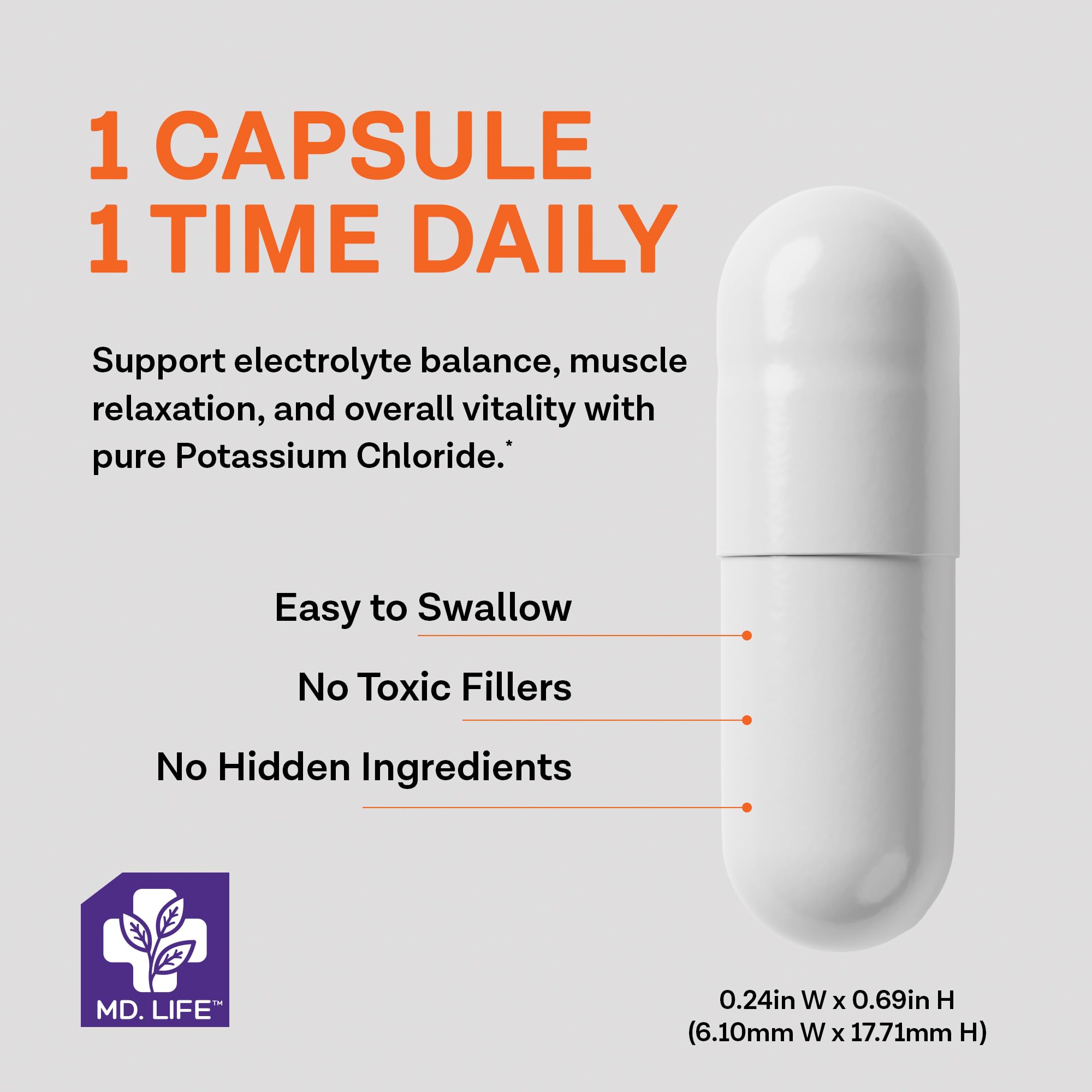 MD Life potassium chloride supplement facts panel