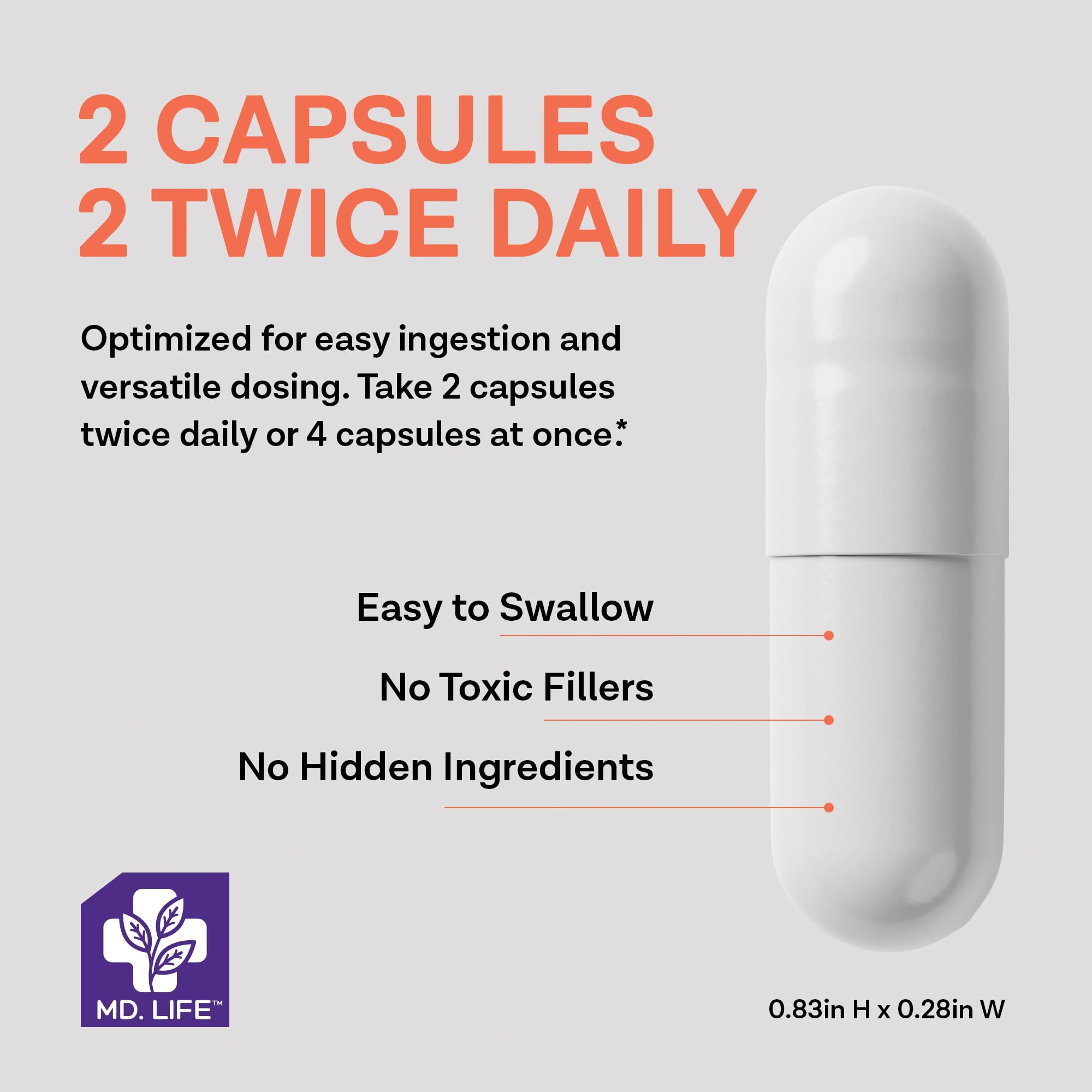 Capsules poured from MD. Life bottle for the supplement