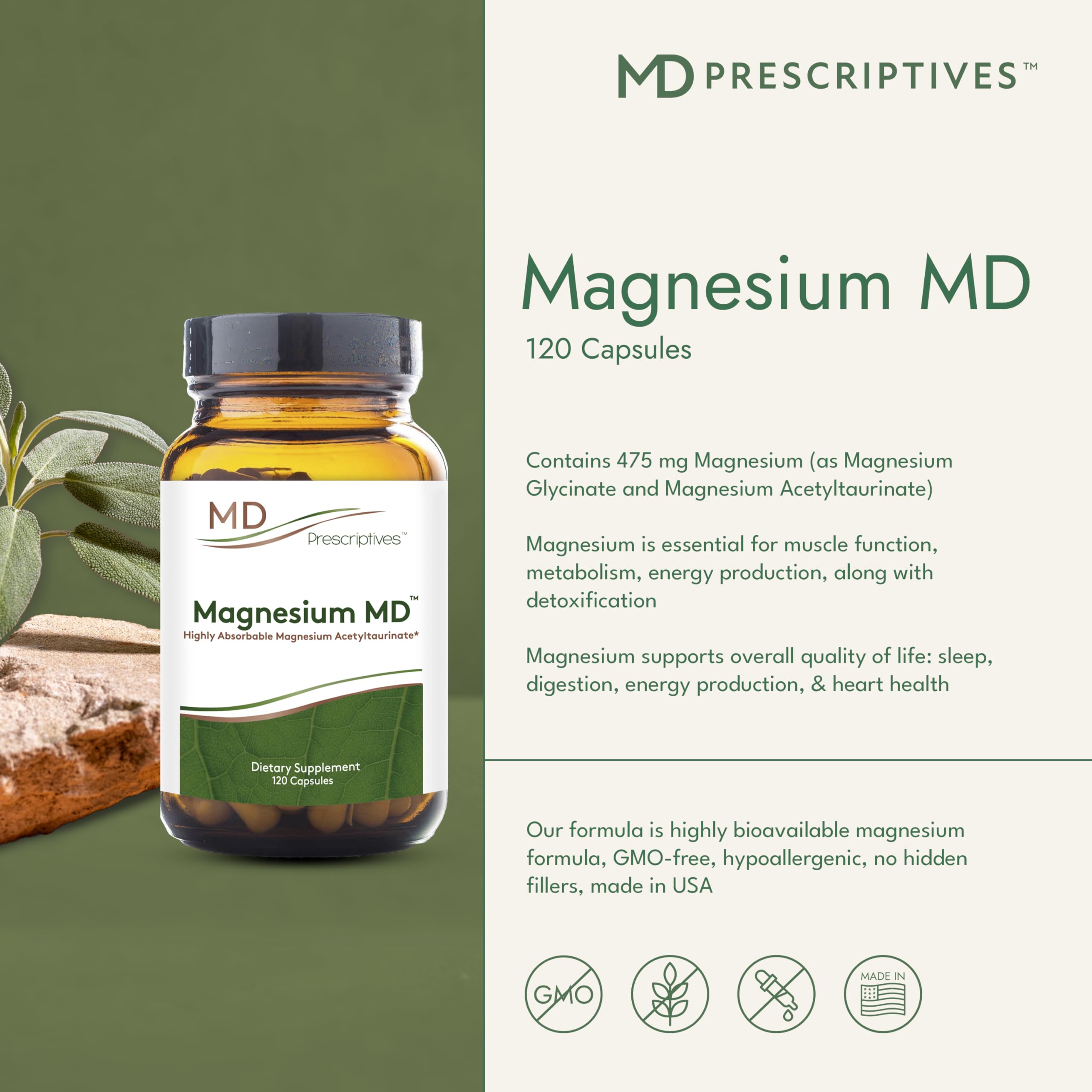 Label detail showing magnesium glycinate and acetyl taurate ingredients