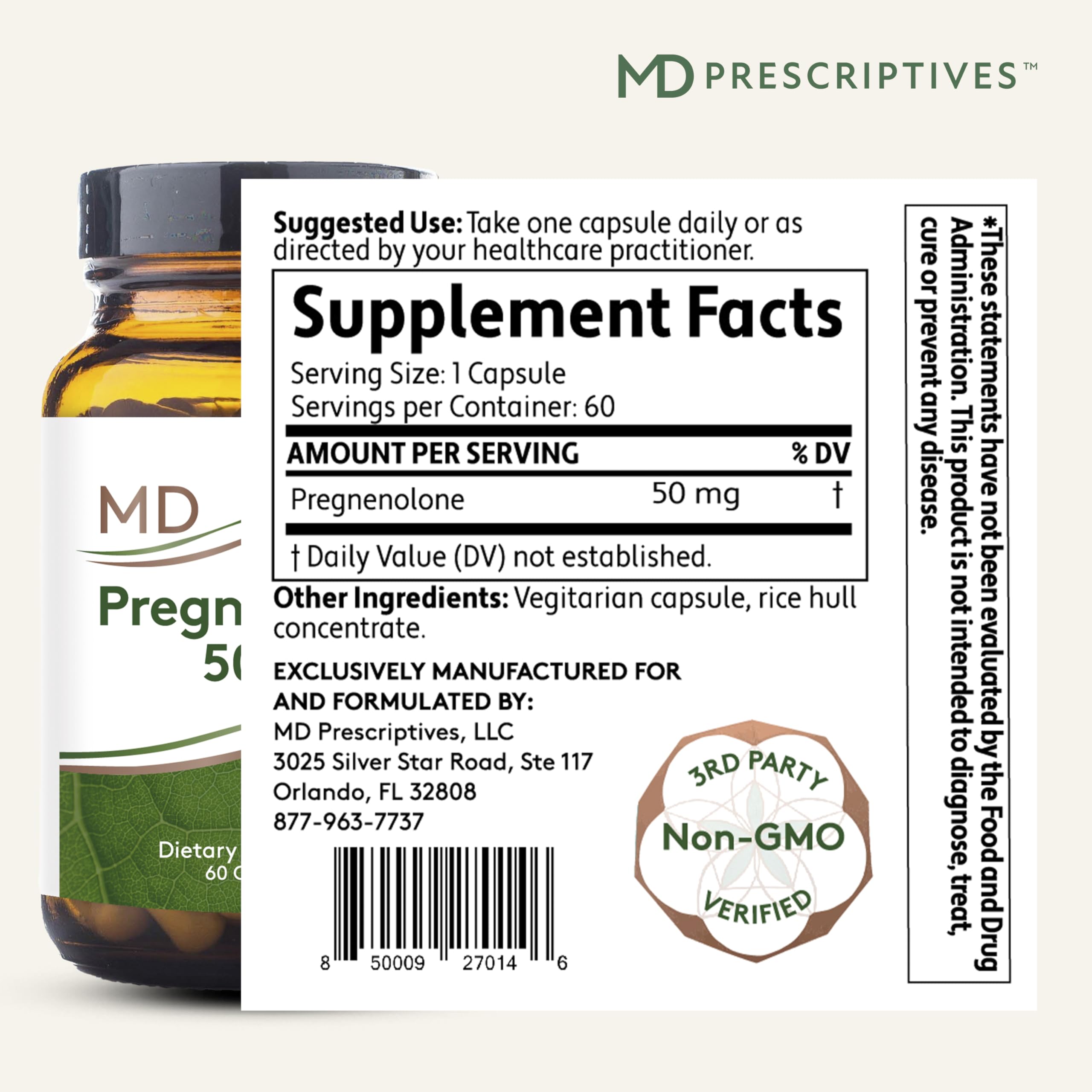 Close-up of pregnenolone vegan capsule (50 mg)