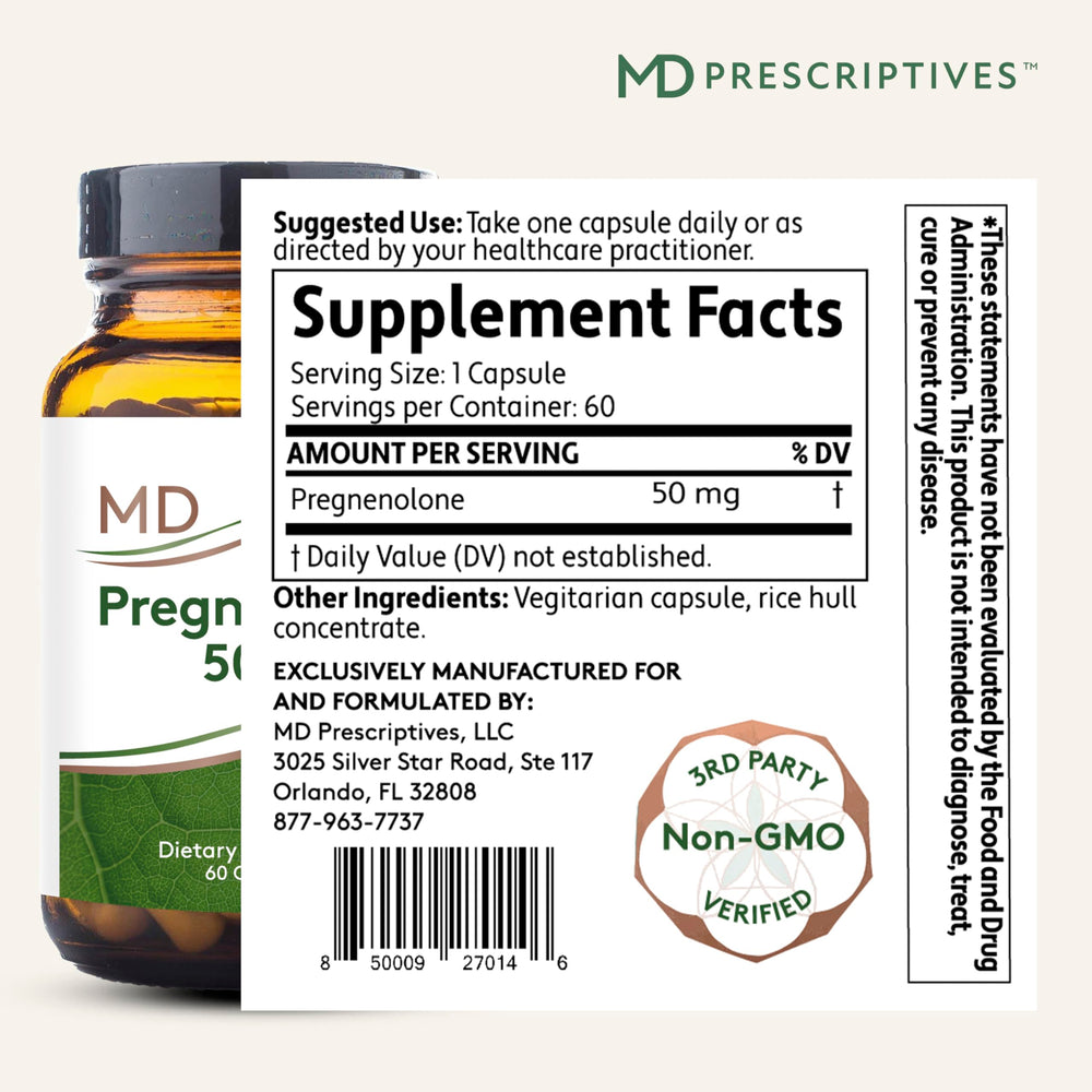 Close-up of pregnenolone vegan capsule (50 mg)