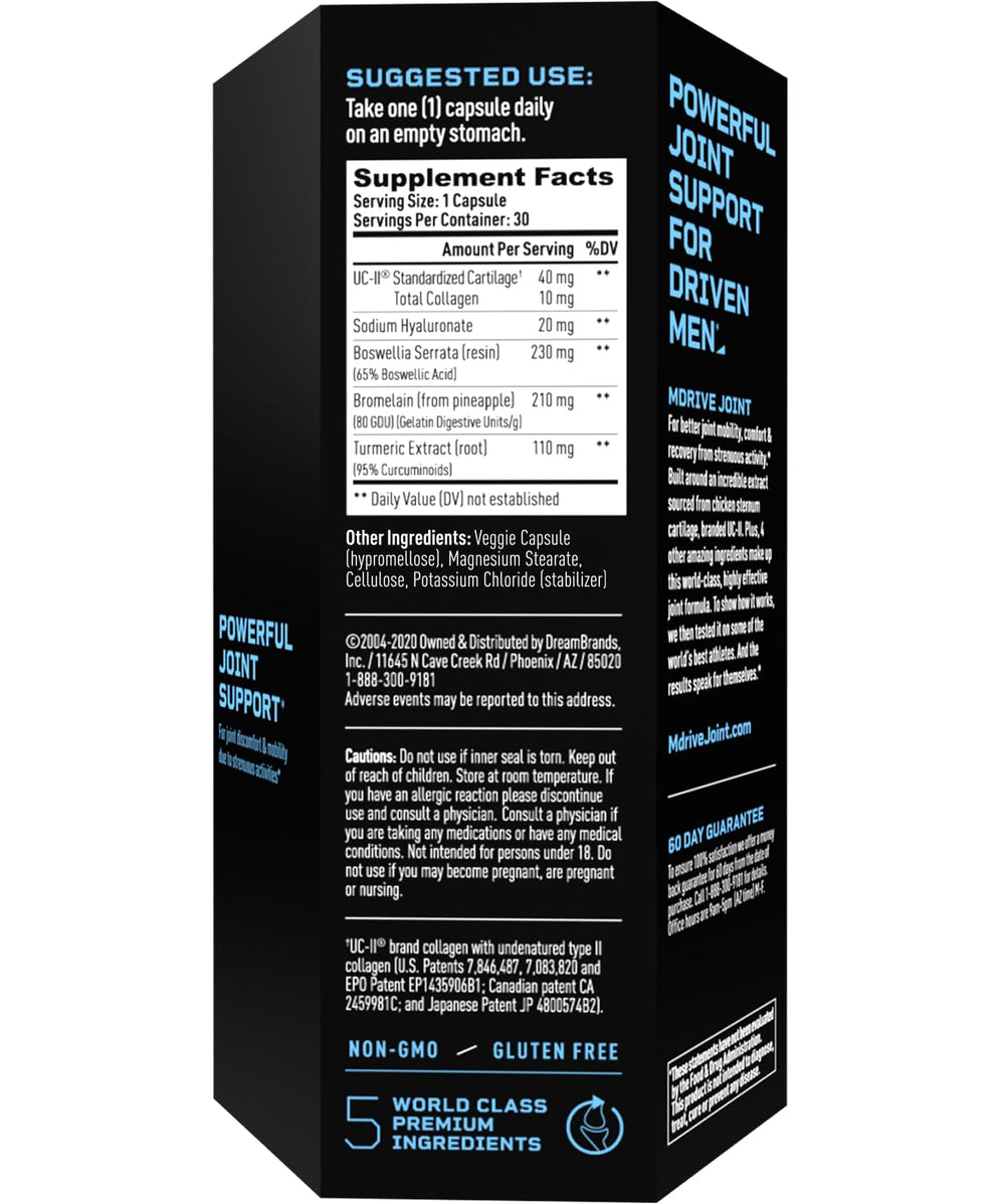 Close-up of UC-II Undenatured Type II Collagen label on Mdrive packaging