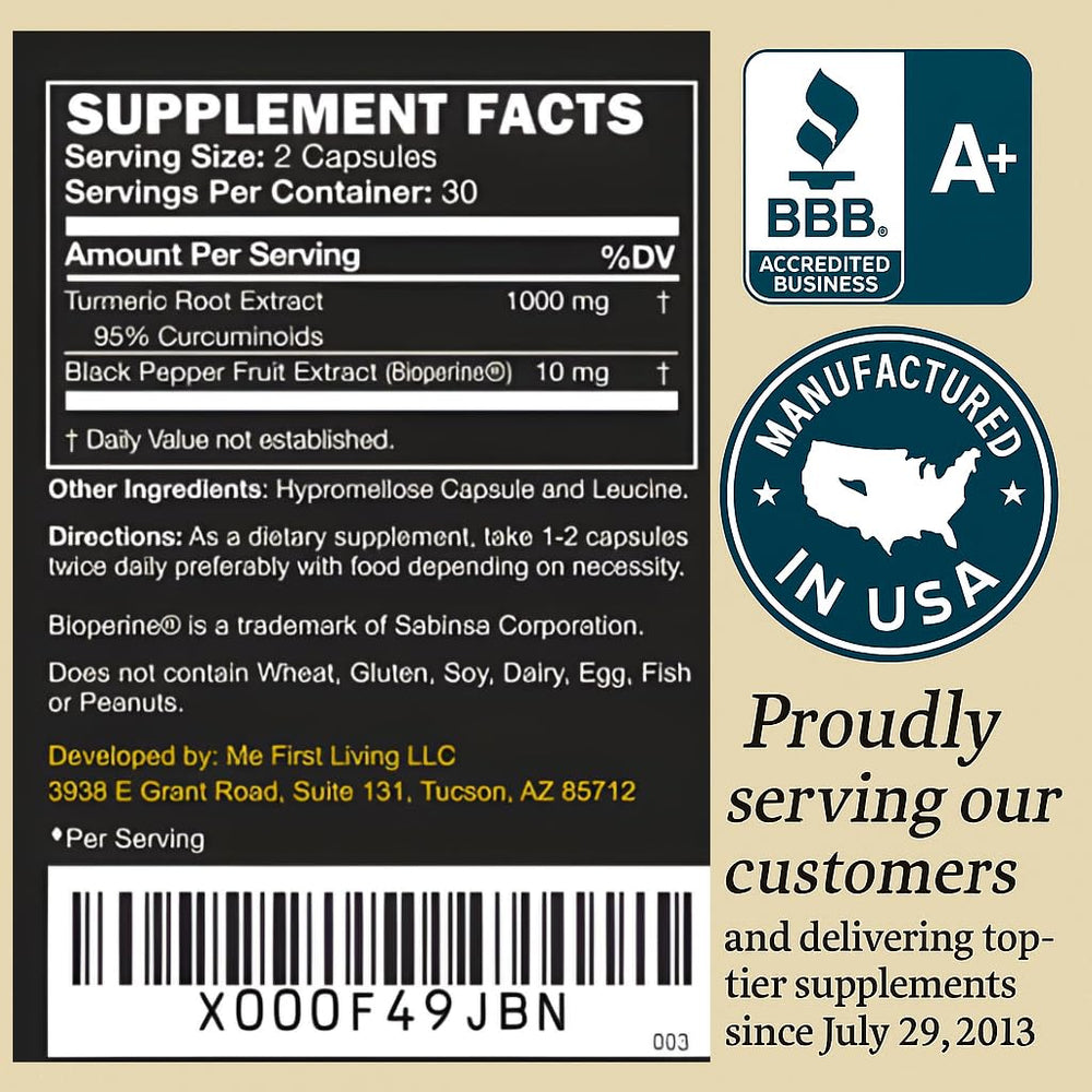 Gluten-free turmeric curcumin supplement with capsules