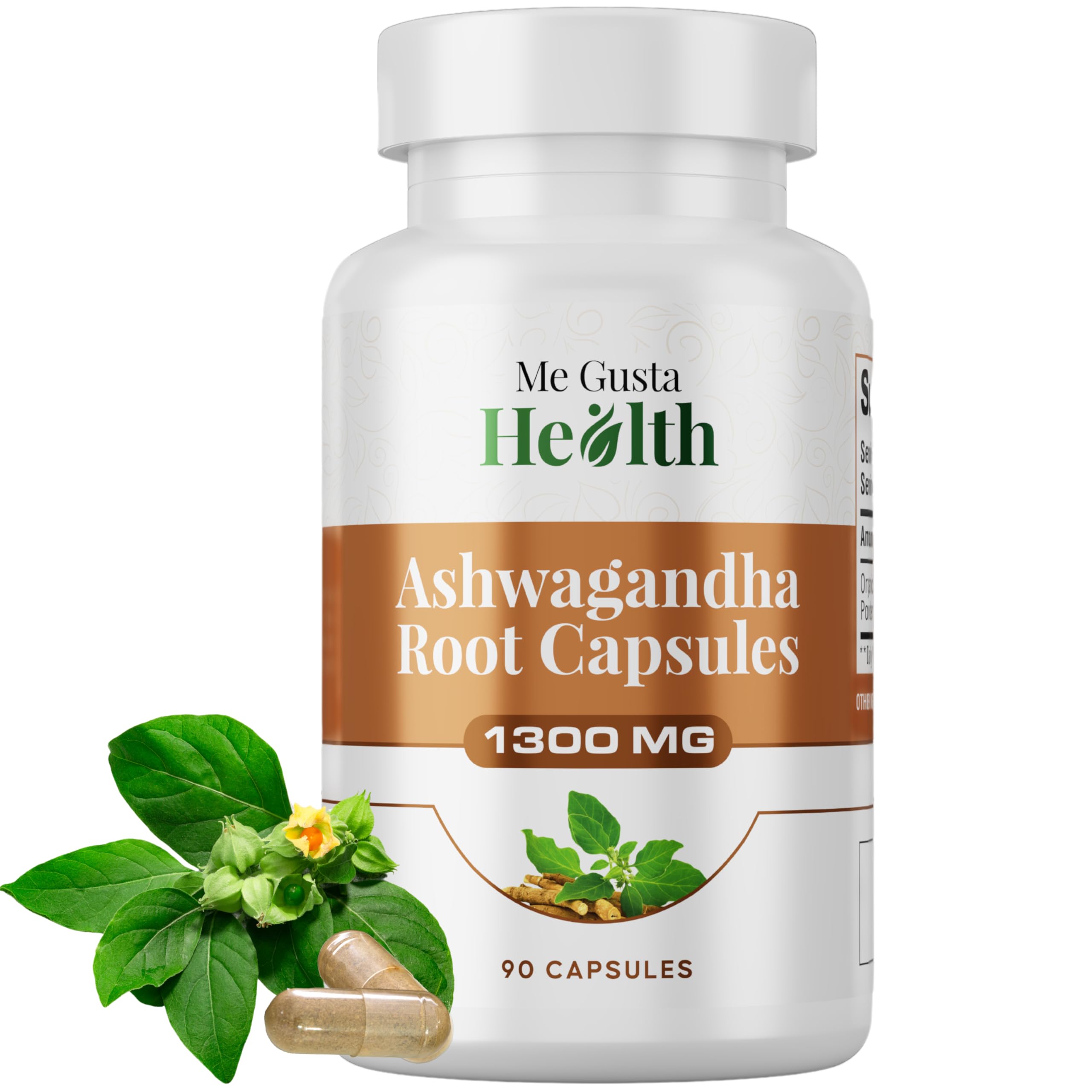 ME GUSTA HEALTH Ashwagandha 1300mg capsules bottle label