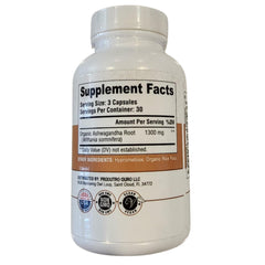 Close-up of 1300mg Ashwagandha root powder capsules