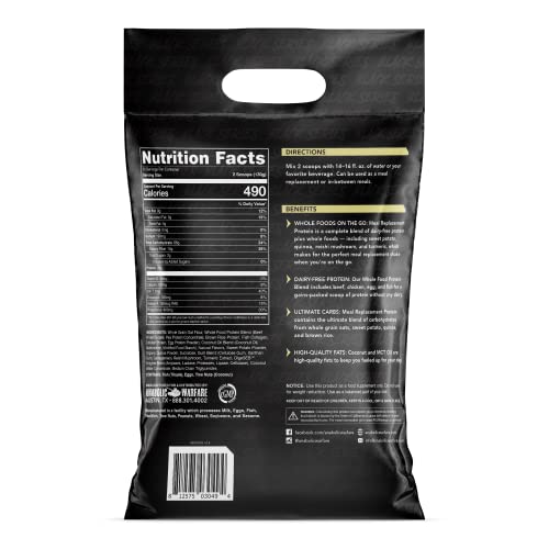 Back label with ingredients and nutrition facts for Meal Replacement Protein Strawberry Shortcake