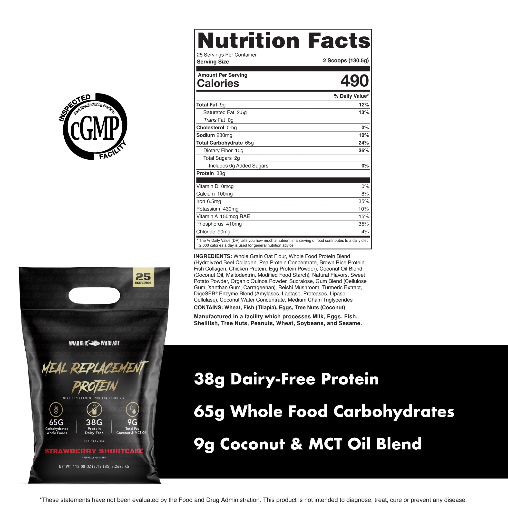 Ingredients for Meal Replacement Protein Strawberry Shortcake showing whole-food sources